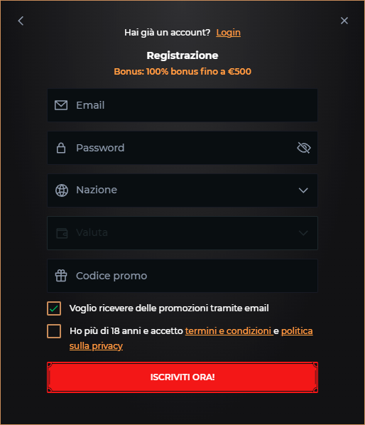 Registrazione al casinò Windetta